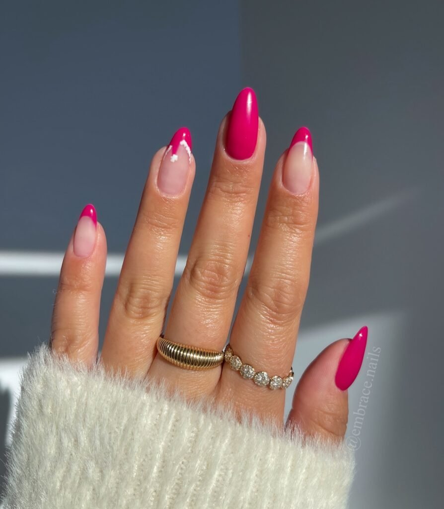 Bold magenta French tip manicure with variations, ideal for may nails ideas inspired by spring vibrancy.