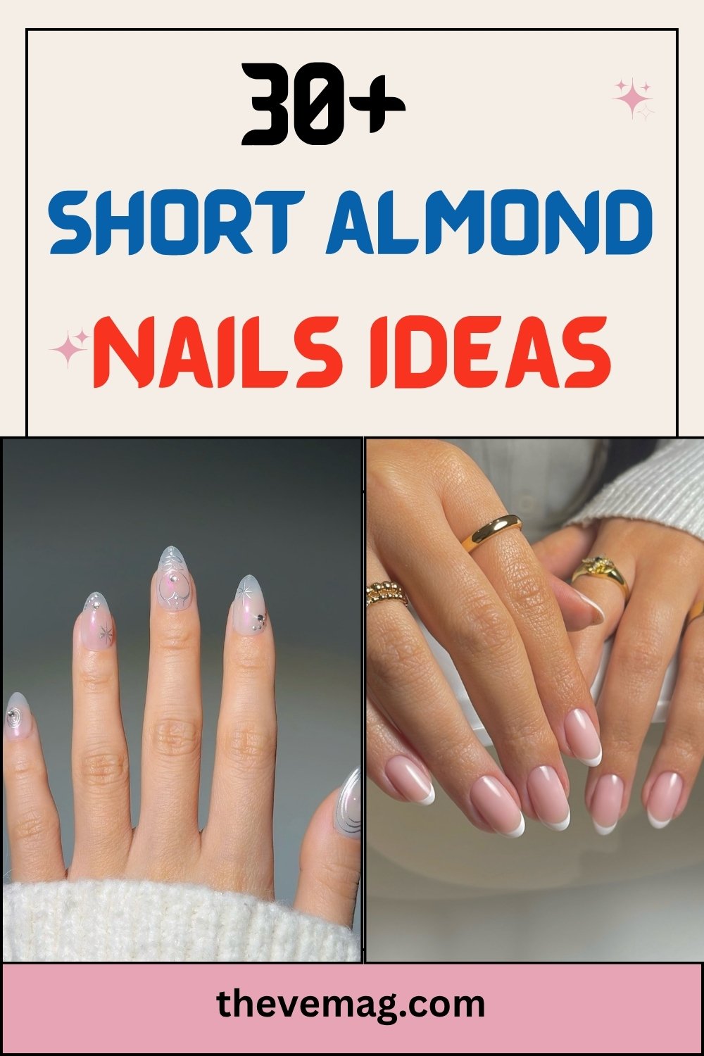 Close-up of clasped hands wearing a simple gold ring and a glossy, vibrant solid red manicure on short almond nails, showcasing an effortless and classic example of short almond nails ideas for a polished, solid-color look.